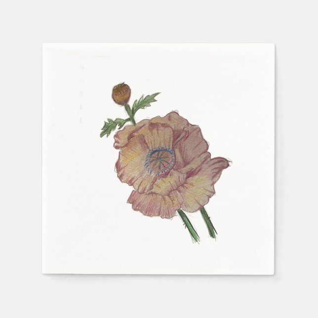 Paper Napkin Watercolour Pencil Flower Design (Front)