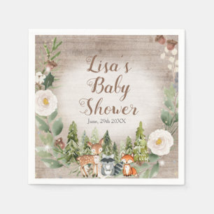 Paper Napkin Winter Woodland Animals White Floral