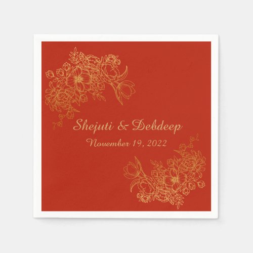 Paper Napkin with Elegant Red  Gold 