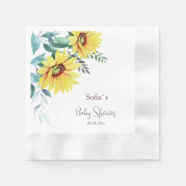 Paper Napkin with watercolor sunflowers (Front)