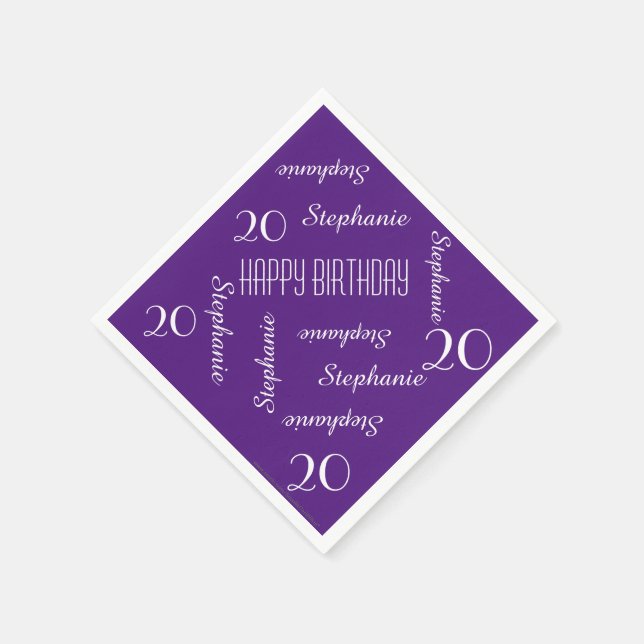 Paper Napkins, 20th Birthday Party Repeating Names Napkins (Corner)