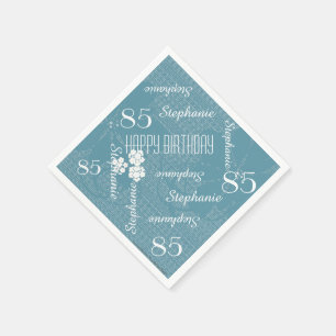Paper Napkins, 85th Birthday Party, Blue Floral Napkins