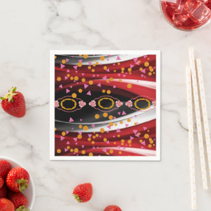 Paper Napkins, Abstract Red Black White Napkins