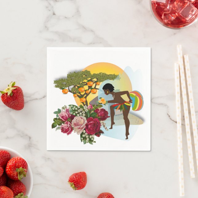 Paper Napkins, African Woman Oranges Floral Napkins (Insitu)