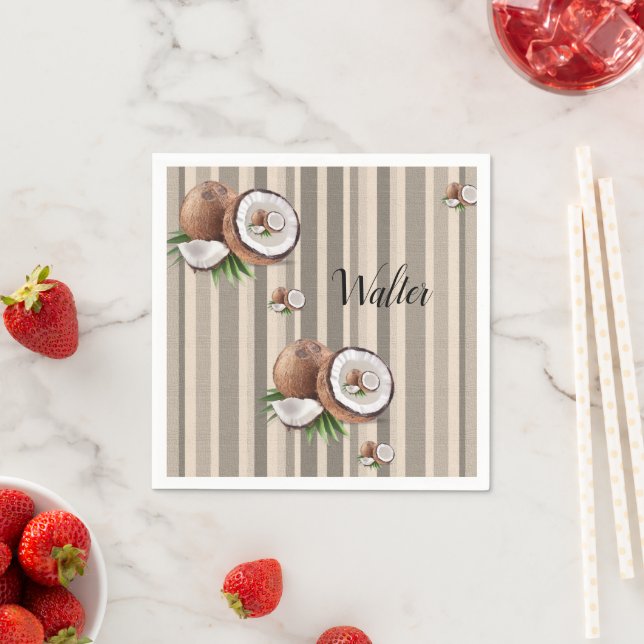 Paper Napkins, Almond Beige Stripe Napkins (Insitu)