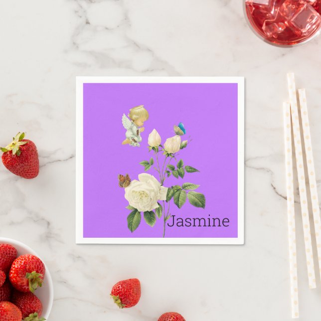 Paper Napkins, Angel Floral Purple Napkins (Insitu)