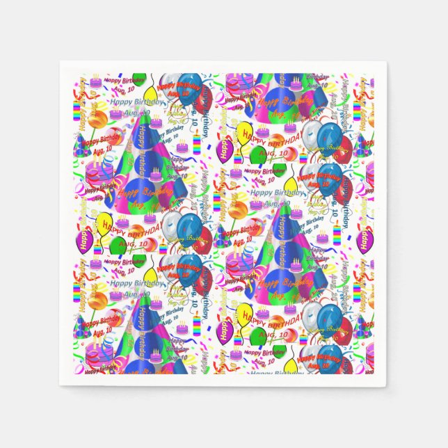 Paper Napkins August, 10 Birthday (Front)