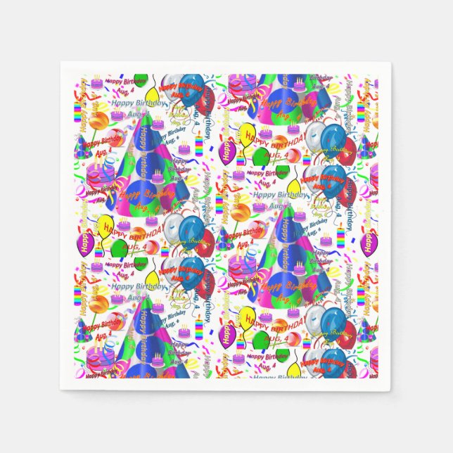 Paper Napkins August, 4 Birthday (Front)