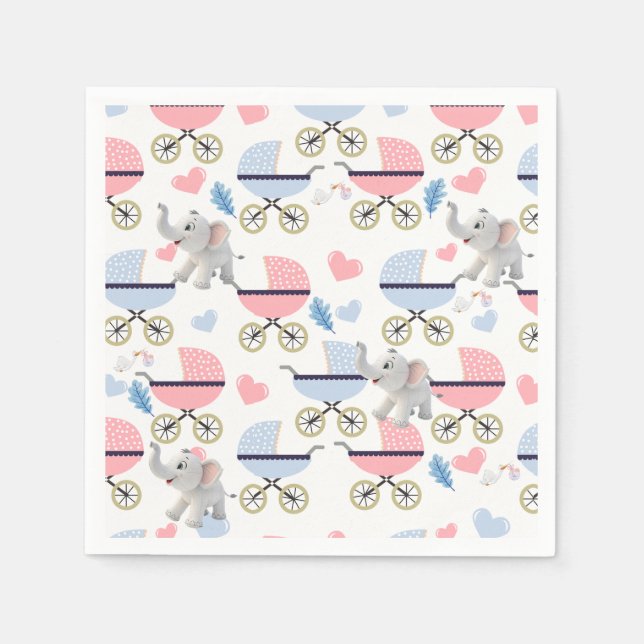 Paper Napkins Baby Stroller Elephant Stork  (Front)