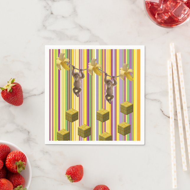 Paper Napkins, Bananas Monkeys Stripe Napkins (Insitu)