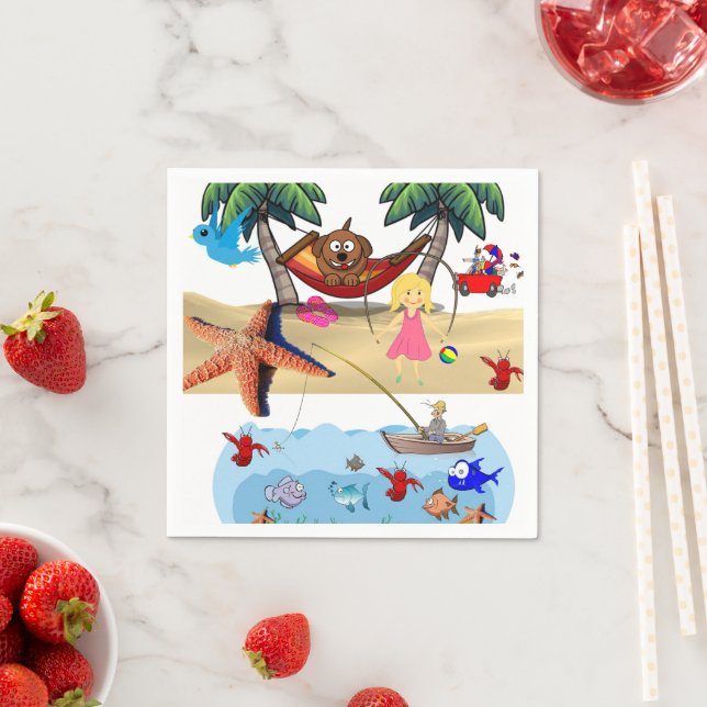 Paper Napkins, Beach Fishing Crabs Sand Napkins (Insitu)