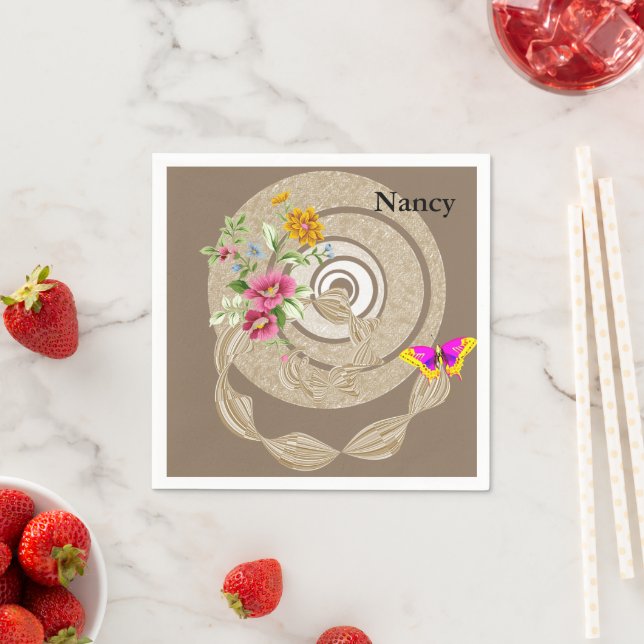 Paper Napkins, Beige Floral Napkins (Insitu)