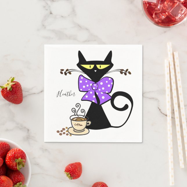 Paper Napkins, Black Cat Coffee Napkins (Insitu)