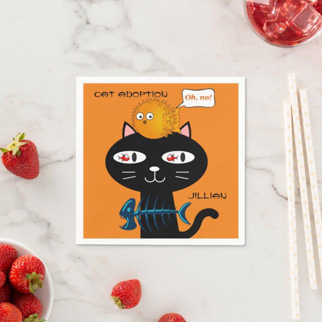 Paper Napkins, Black Cat Fish Bones Cat Adoption Napkins (Insitu)