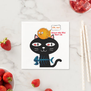 Paper Napkins, Black Cat, Kitten Fish Dinner Napkins