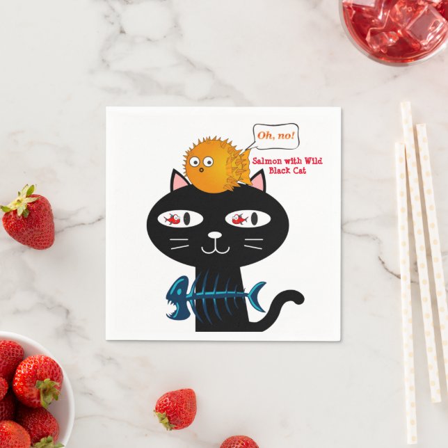 Paper Napkins, Black Cat, Kitten Fish Dinner  Napkins (Insitu)