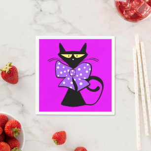 Paper Napkins, Black Cat Purple Bow Napkins
