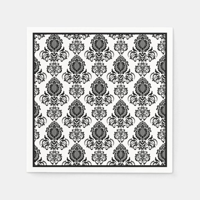 Paper Napkins-Black Damask Napkins (Front)