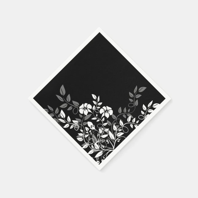 Paper Napkins-Black Floral Napkins (Corner)