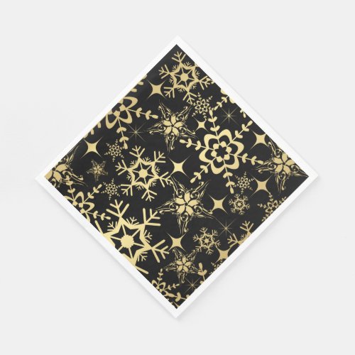 Paper Napkins_Black  Gold Snowflakes Napkins