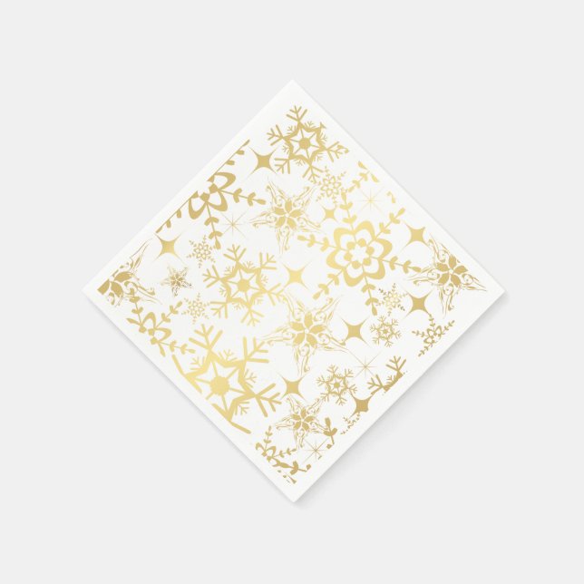 Paper Napkins-Black & Gold Snowflakes Napkins (Corner)