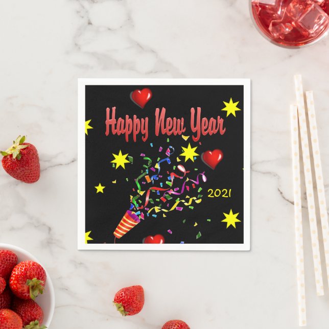 Paper Napkins, Black Happy New Year 2021 Napkins (Insitu)