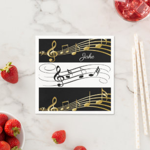 Paper Napkins, Black White Gold Music Notes Napkins