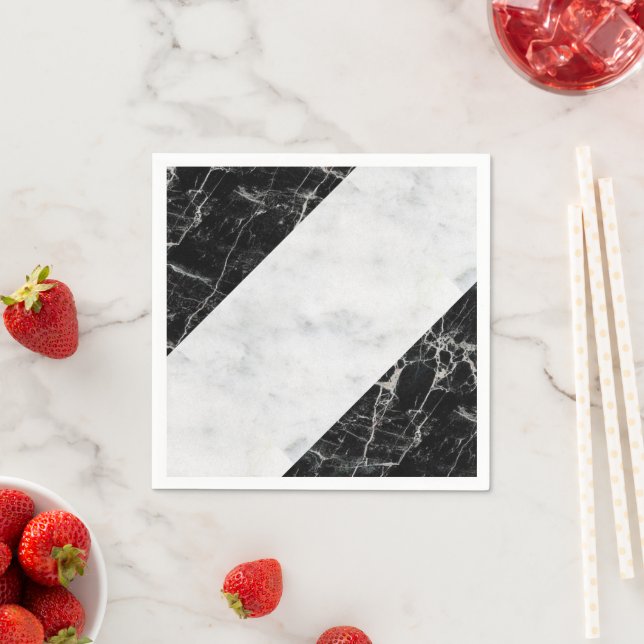 Paper Napkins, Black White Marble Napkins (Insitu)