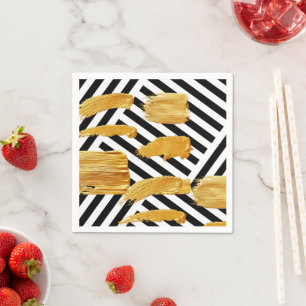 Paper Napkins, Black & White Stripe Gold Napkins