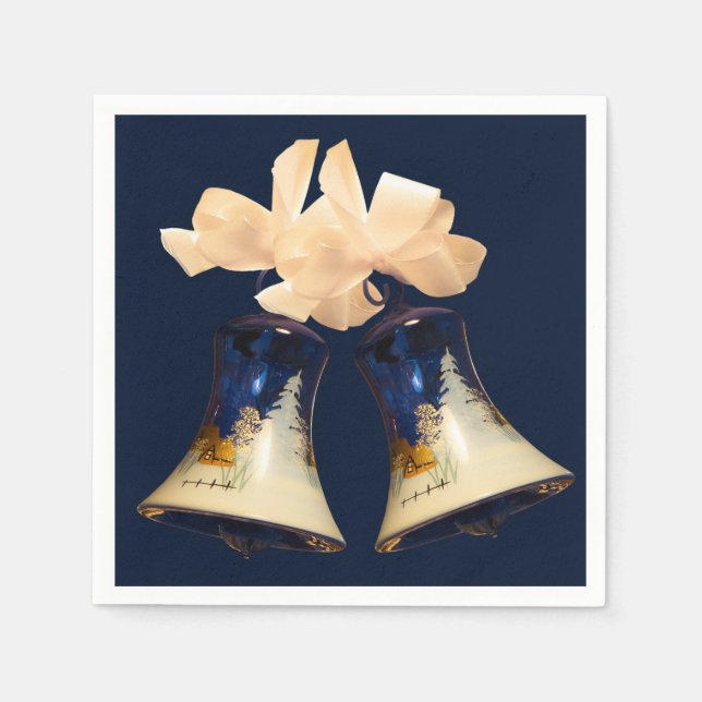 Paper Napkins Blue Christmas Jingle Bells (Front)