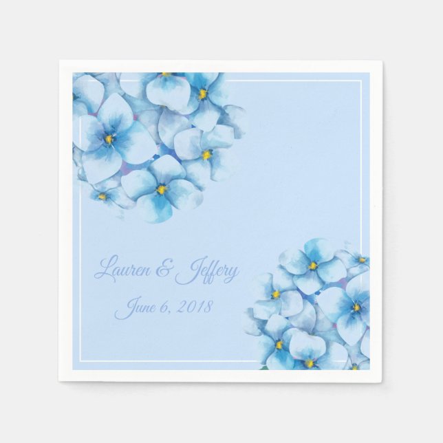 Paper Napkins-Blue Hydrangeas Napkins (Front)