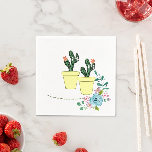 Paper Napkins, Cactus Napkins Floral (Insitu)