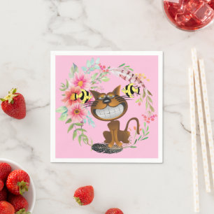 Paper Napkins, Cat Fish Floral Pink Napkins