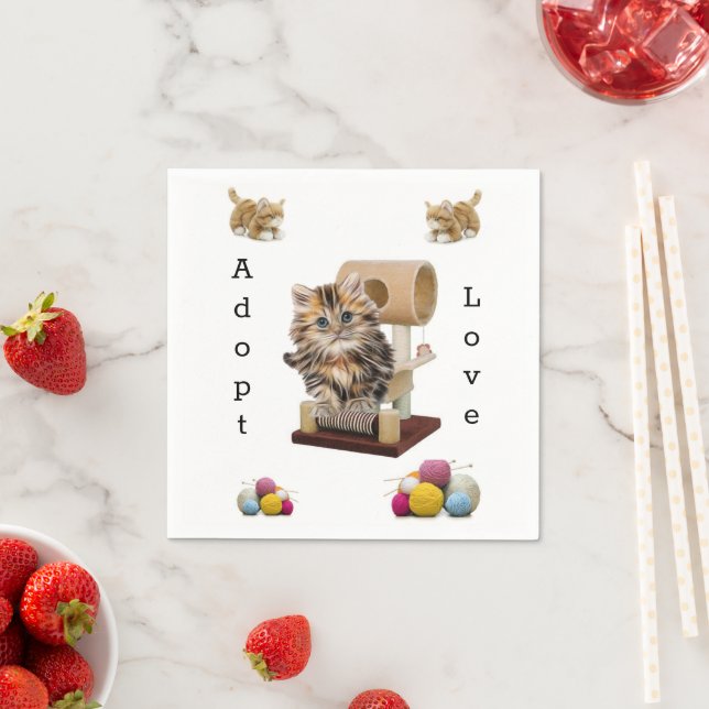 Paper Napkins, Cat Kitten Condo Adopt Love Napkins (Insitu)