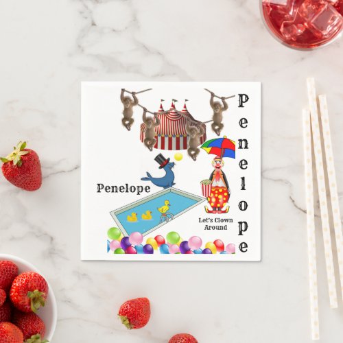 Paper Napkins Circus Monkeys Seal Ducks Napkins