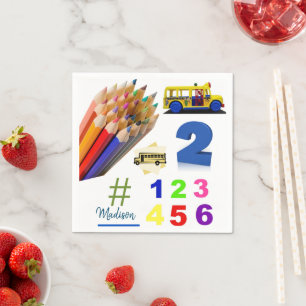 Paper Napkins, Colorful Pencisl Numbers Napkins