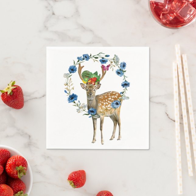 Paper Napkins, Deer Floral Fruit Napkins (Insitu)