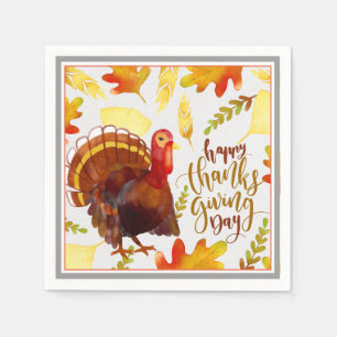 Paper Napkins-Dessert-Happy Thanksgiving Turkey Napkins