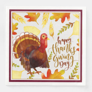 Paper Napkins-Dinner-Happy Thanksgiving Turkey Dinner Napkins