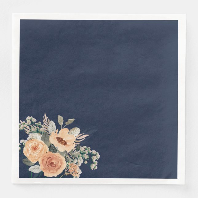 Paper napkins, Elegant floral blue Paper Dinner Napkins (Front)