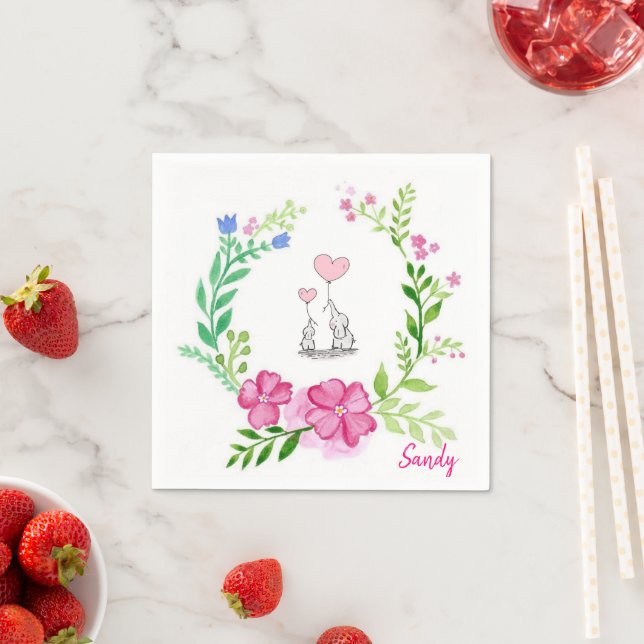Paper Napkins, Elephant Floral Napkins (Insitu)