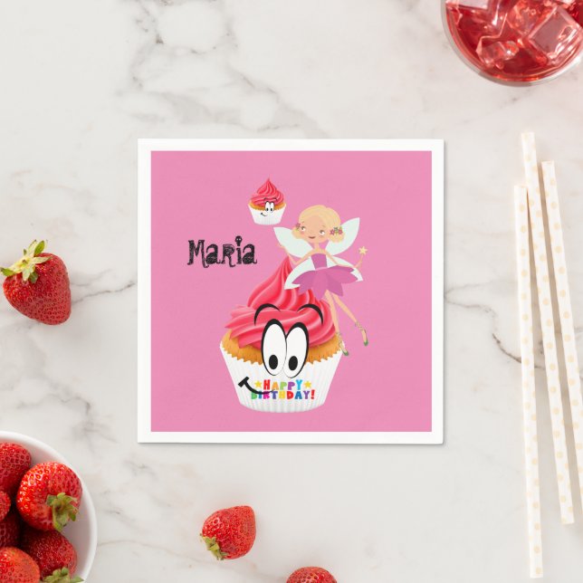 Paper Napkins, Fairy Cupcake Happy Birthday Napkins (Insitu)