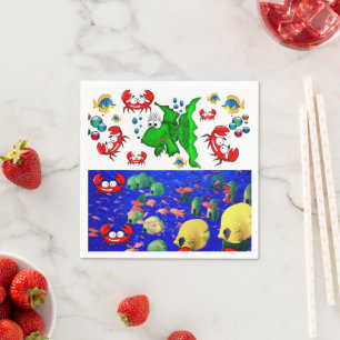 Paper Napkins, Fish Crab Ocean Napkins