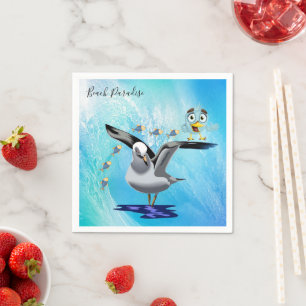 Paper Napkins, Fish Seagull Bird Ocean Wave Napkins