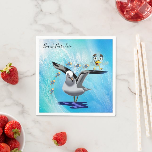 Paper Napkins, Fish Seagull Bird Ocean Wave Napkins (Insitu)