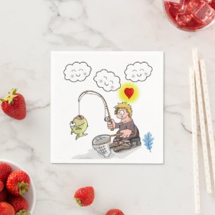 Paper Napkins, Fisherman Fishing Fish Clouds Napkins
