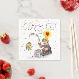 Paper Napkins, Fisherman Fishing Fish Clouds Napkins