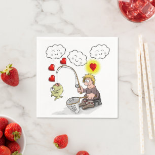 Paper Napkins, Fisherman Fishing Fish Clouds Napkins