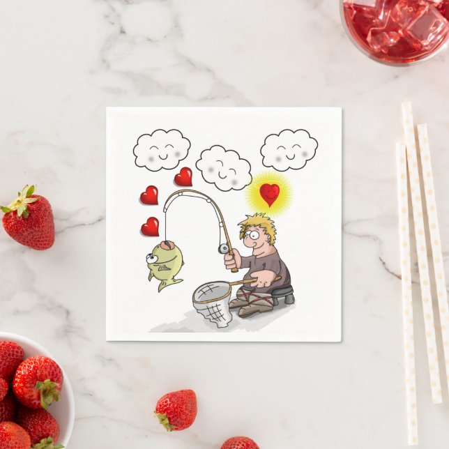Paper Napkins, Fisherman Fishing Fish Clouds Napkins (Insitu)