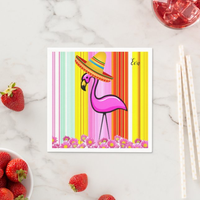 Paper Napkins, Flamingo Stripe Floral Napkins (Insitu)